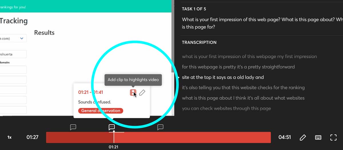 Add a clip to a highlights video from the annotation dialog